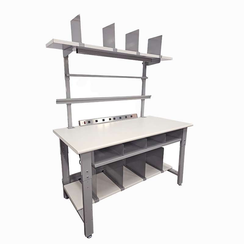 Non-ESD Deluxe Adjustable Height Packing Bench with Uprights, Gray Frame and White Laminate Top, 30"D x 72"L
